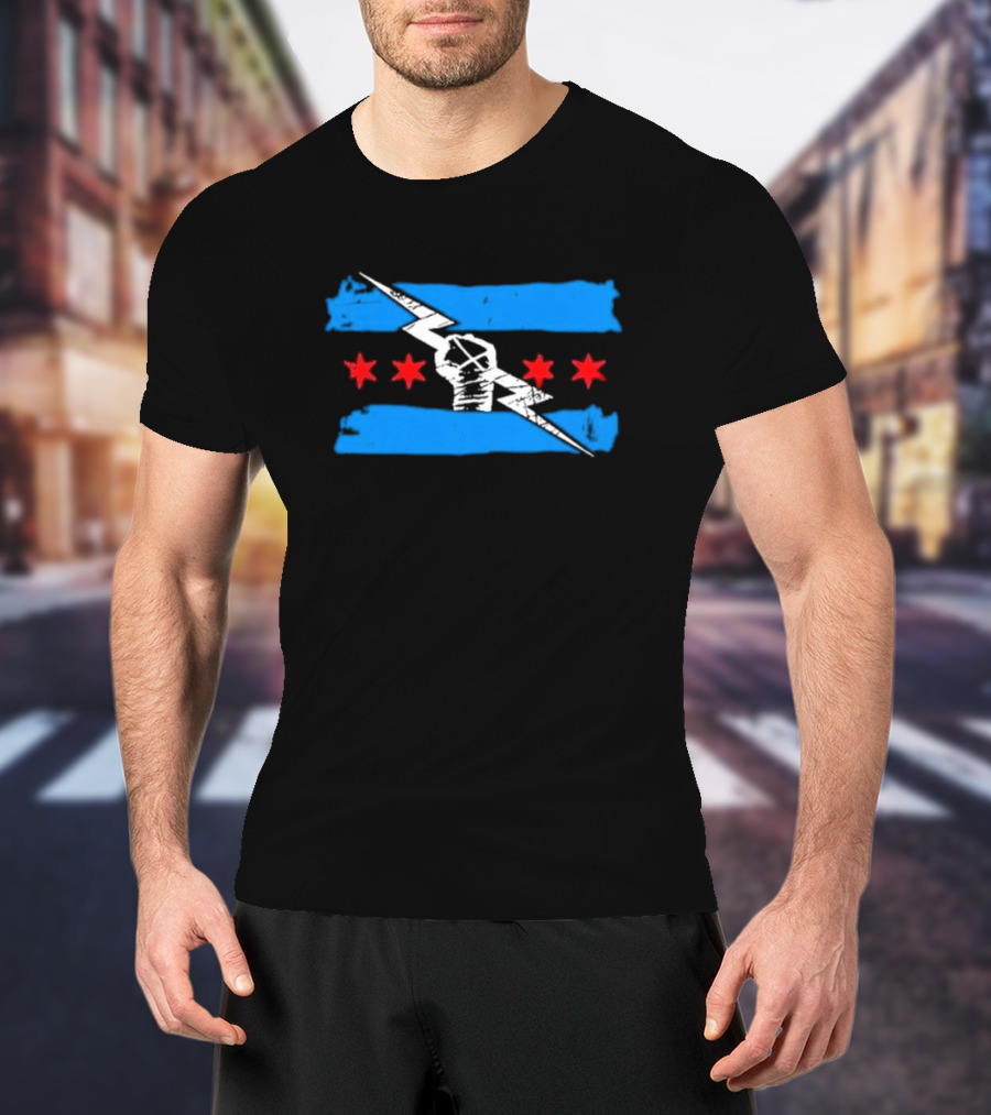 Best In The World CM Punk Lightning Fist With Chicago Flag Stars T-Shirt
