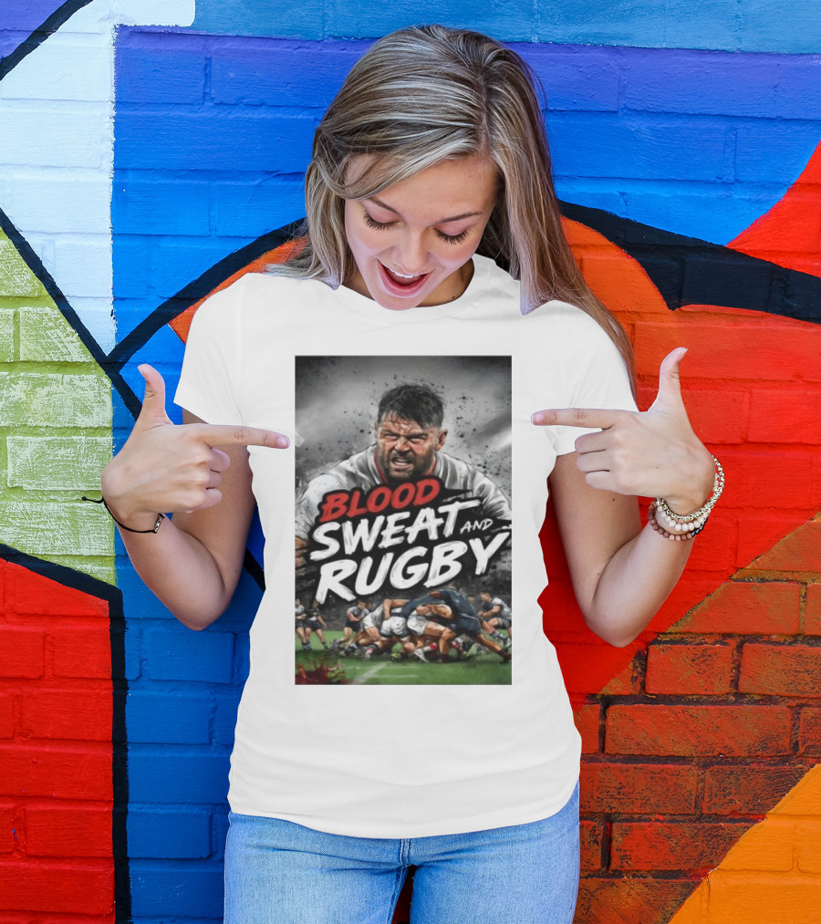 Blood Sweat And Rugby Intense Match Action Rugby Players T-Shirt