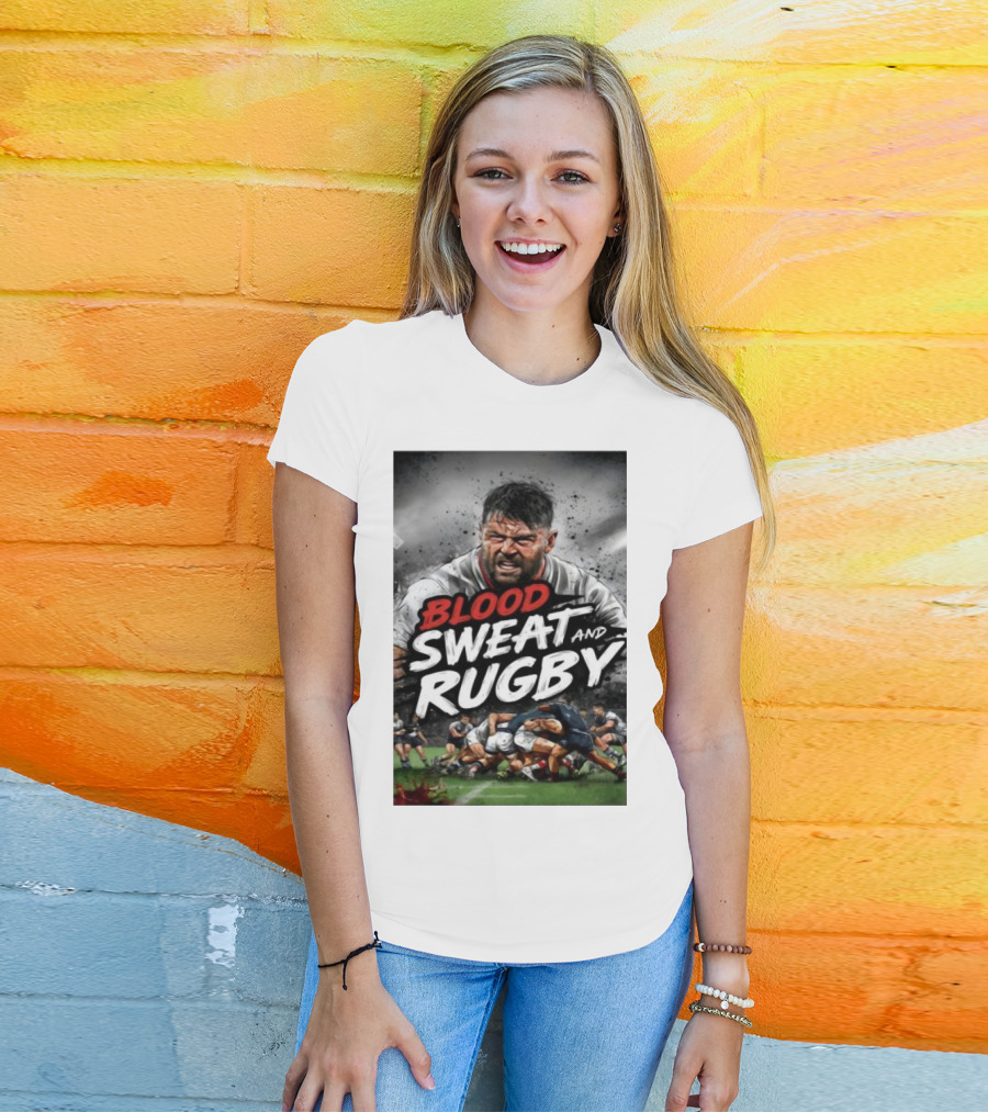 Blood Sweat And Rugby Intense Match Action Rugby Players T-Shirt