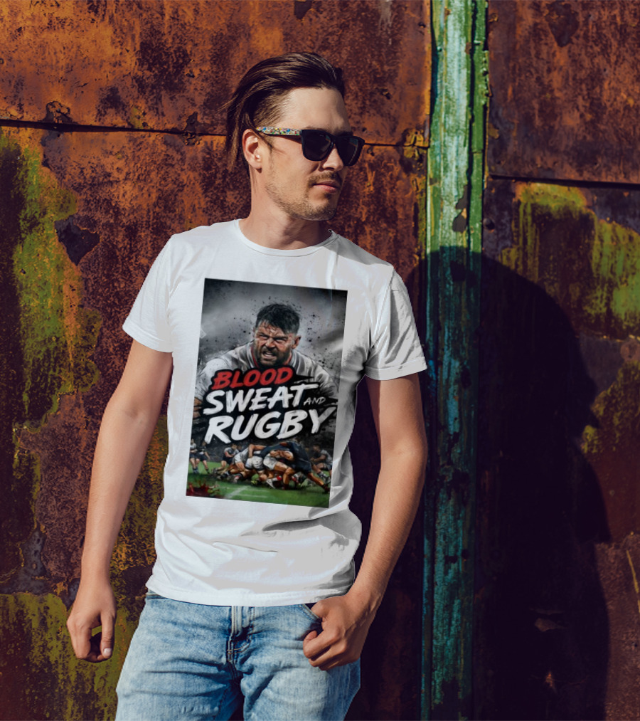 Blood Sweat And Rugby Intense Match Action Rugby Players T-Shirt