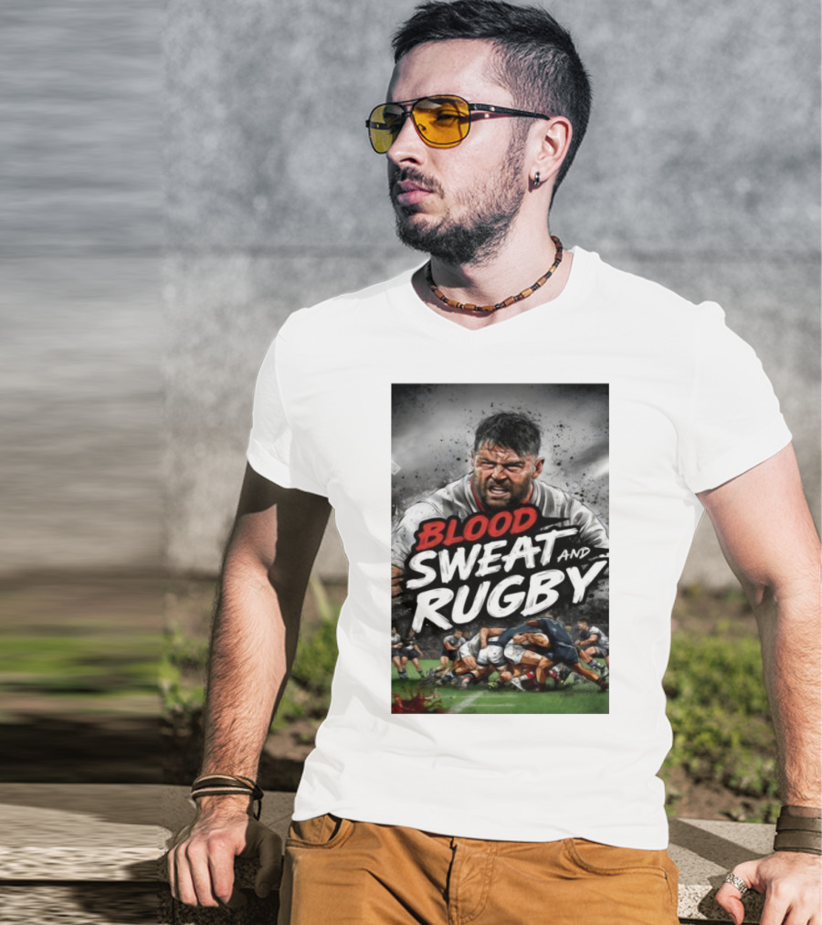 Blood Sweat And Rugby Intense Match Action Rugby Players T-Shirt