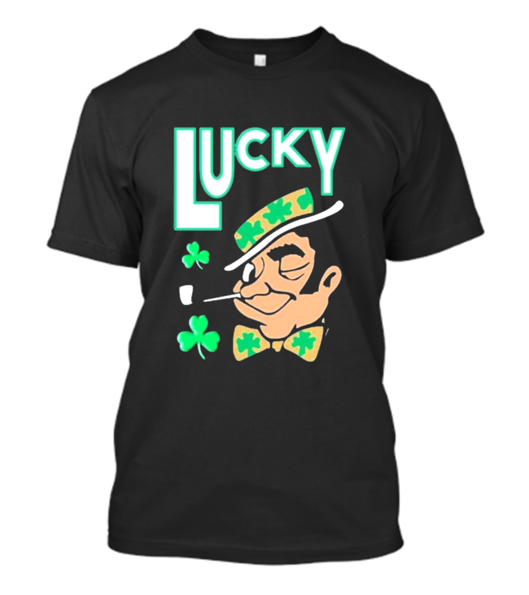 Boston Celtics Lucky The Leprechaun Shamrock Winking Pipe T-Shirt