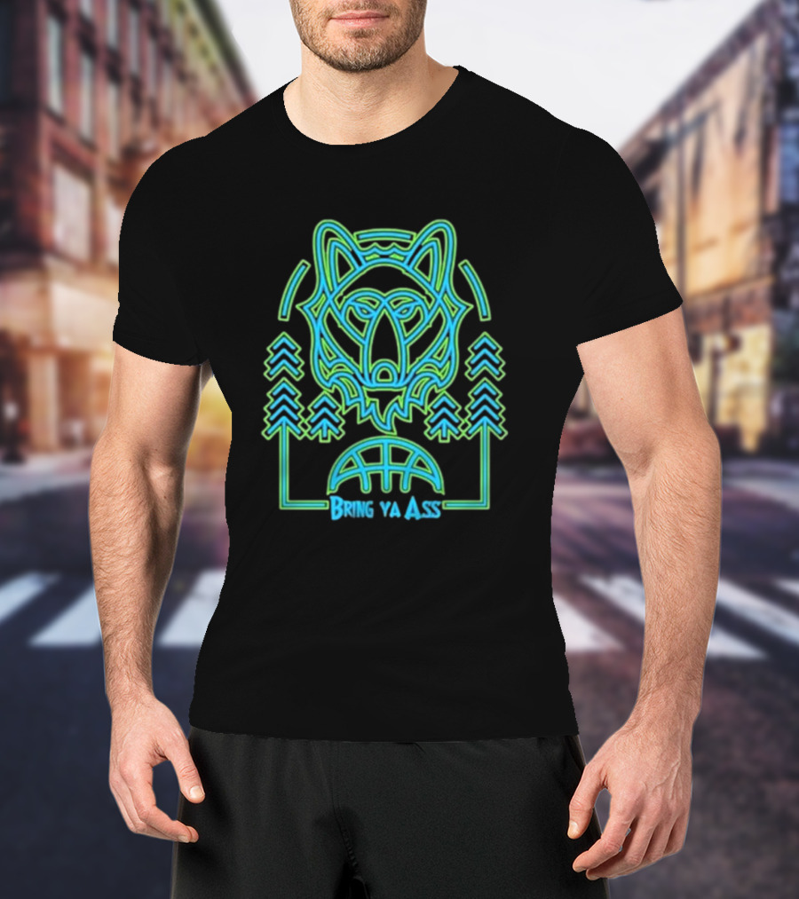 Bring Ya Asss Neon Wolf And Basketball Forest T-Shirt