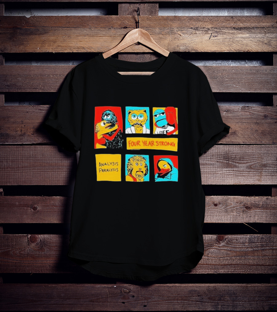 Four Year Strong Analysis Paralysis Characters In Colorful Panels T-Shirt