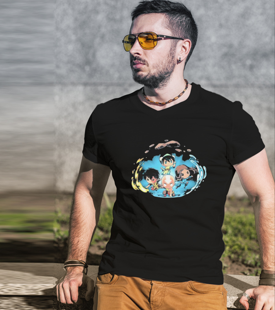 Avatar The Last Airbender Characters Chibi Team Water Fire Earth Air Elements Display T-Shirt