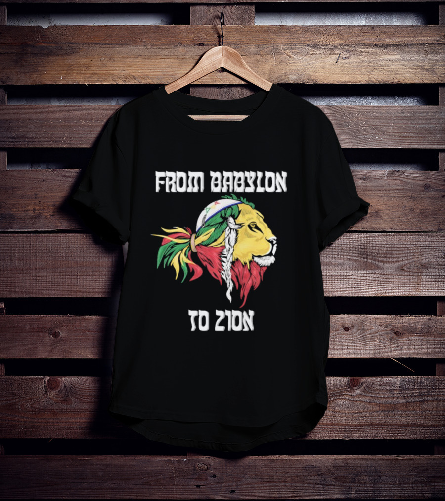 From Babylon To Zion Lion With Rasta Colors T-Shirt