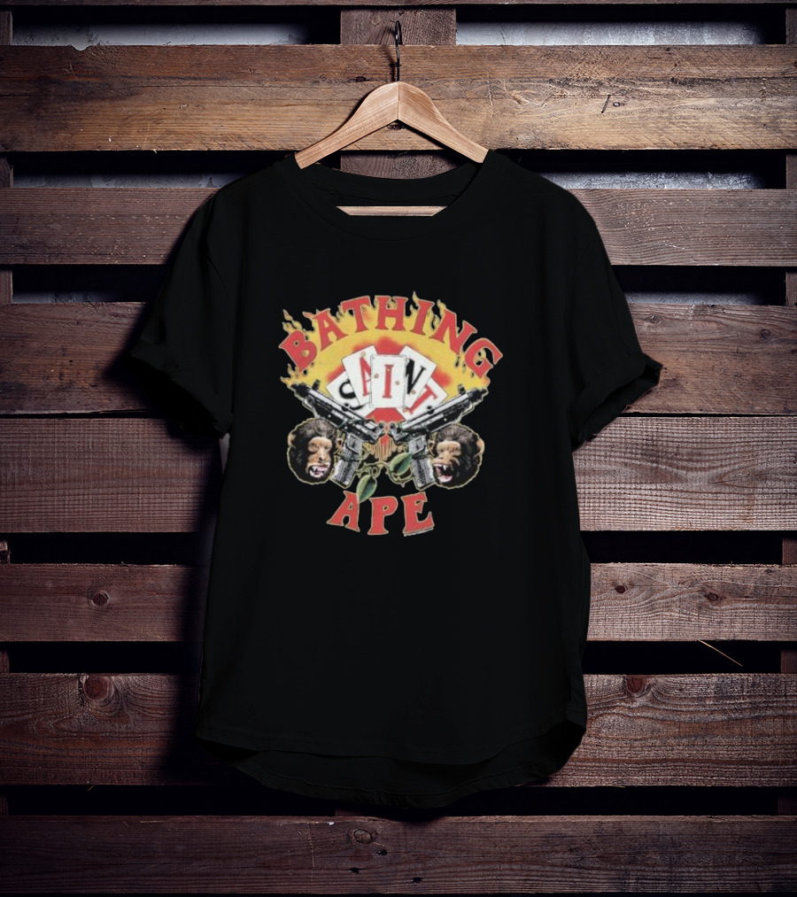 Bathing Ape Saint Mx6 Playing Cards Guns Monkeys T-Shirt