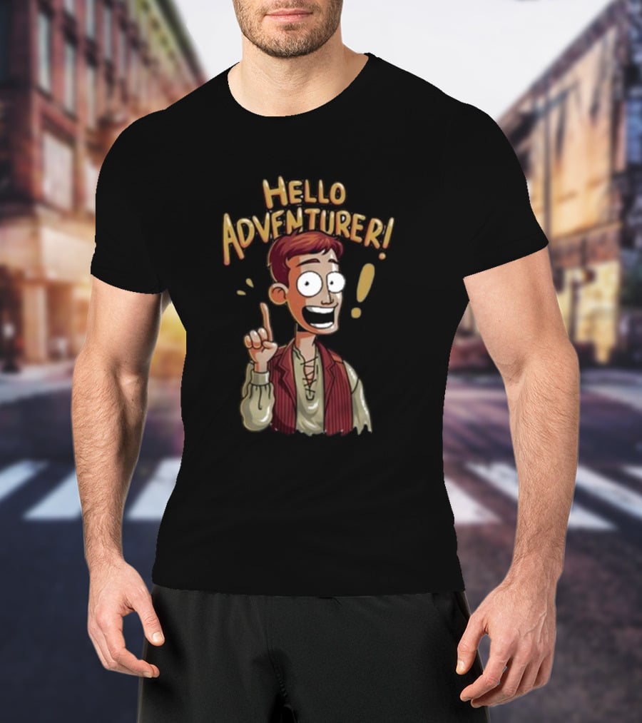 Hello Adventurer Enthusiastic Cartoon Character With Exclamation Point T-Shirt