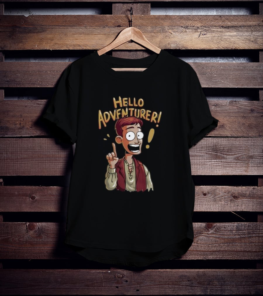Hello Adventurer Enthusiastic Cartoon Character With Exclamation Point T-Shirt