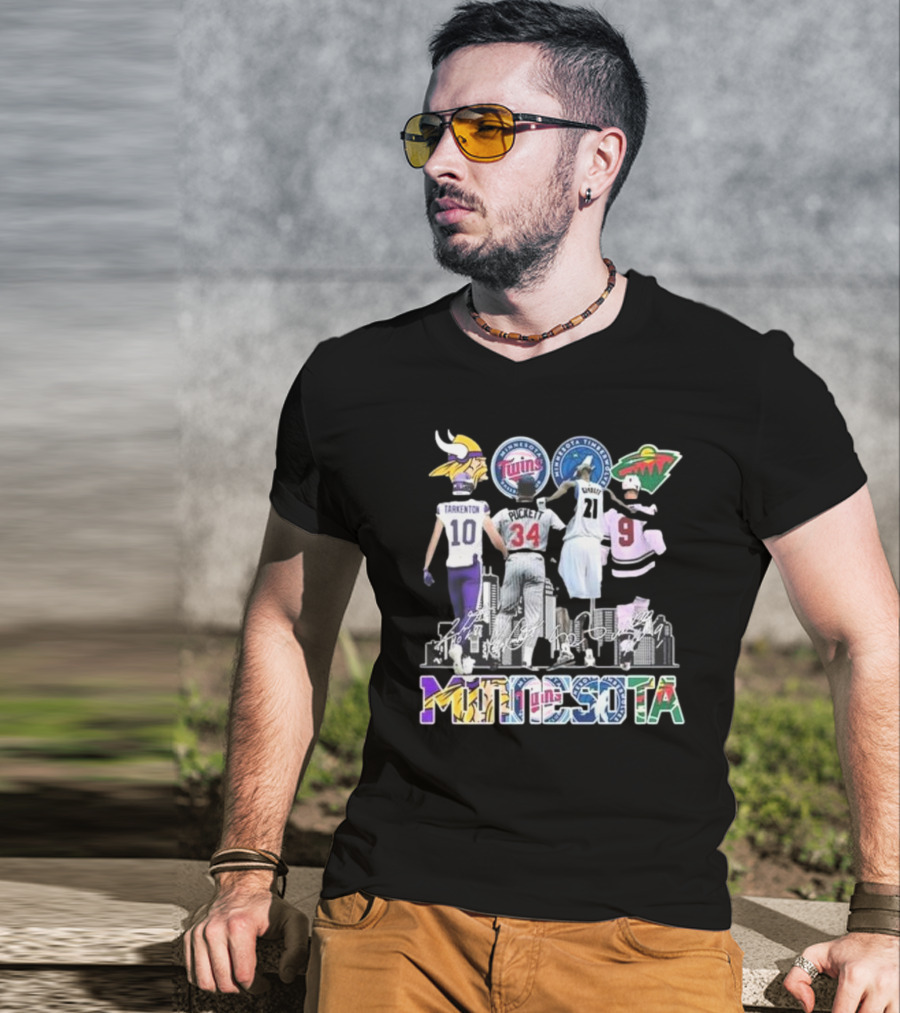 Minnesota Vikings Twins Timberwolves Wild Iconic Players Signatures Fan T-Shirt