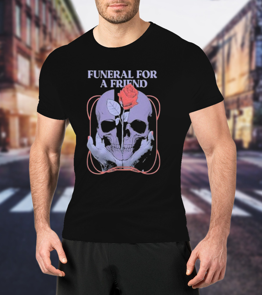 FUNERAL FOR A FRIEND SKULL ROSE DOUBLE HAND HOLDING SYMBOLISM T-Shirt