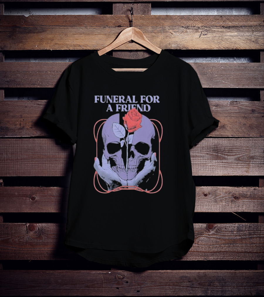 FUNERAL FOR A FRIEND SKULL ROSE DOUBLE HAND HOLDING SYMBOLISM T-Shirt