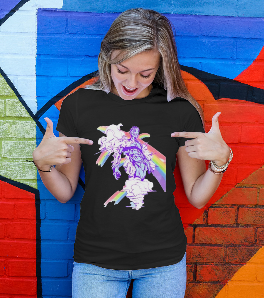 Hoshipieces Weather 9oz Manga Style Purple Cloud Man With Rainbow Elements T-Shirt