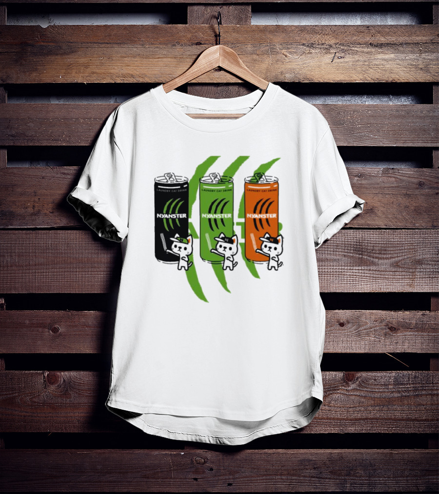Laundry Cat Drink Nyanster Cans With Three Cats T-Shirt
