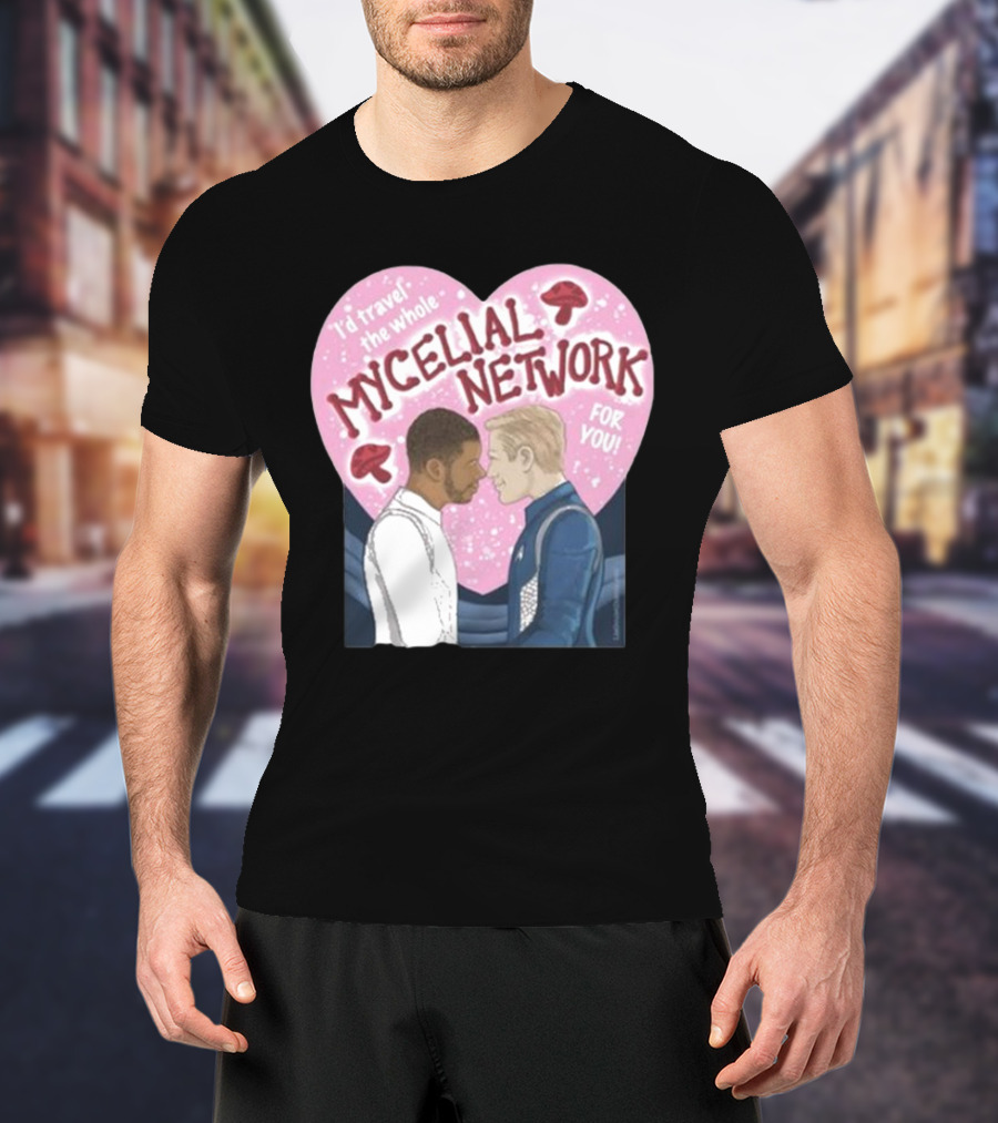 I’d Travel The Whole Mycelial Network For You Tender Moment Pink Heart Mushrooms T-Shirt