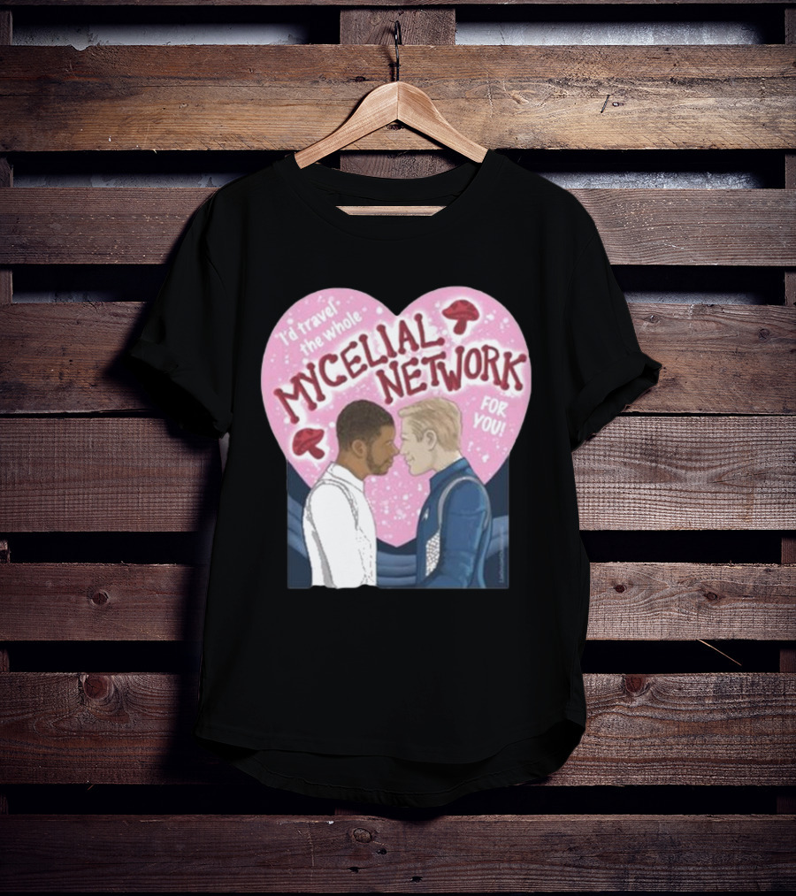 I’d Travel The Whole Mycelial Network For You Tender Moment Pink Heart Mushrooms T-Shirt