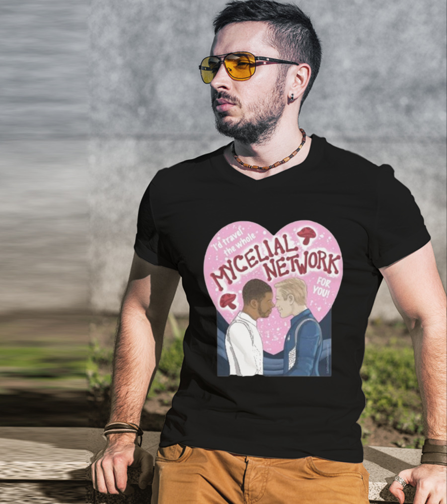 I’d Travel The Whole Mycelial Network For You Tender Moment Pink Heart Mushrooms T-Shirt