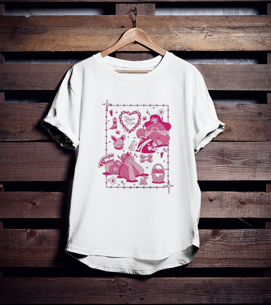 Barrio Drive Picnic Neon Heart Love Basket Motif T-Shirt