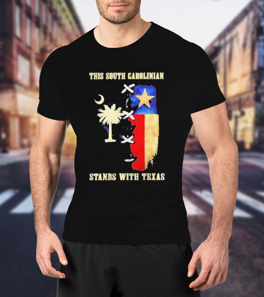 This South Carolinian Supports Unity With Texas Featuring State Symbols And Crescent Moon T-Shirt