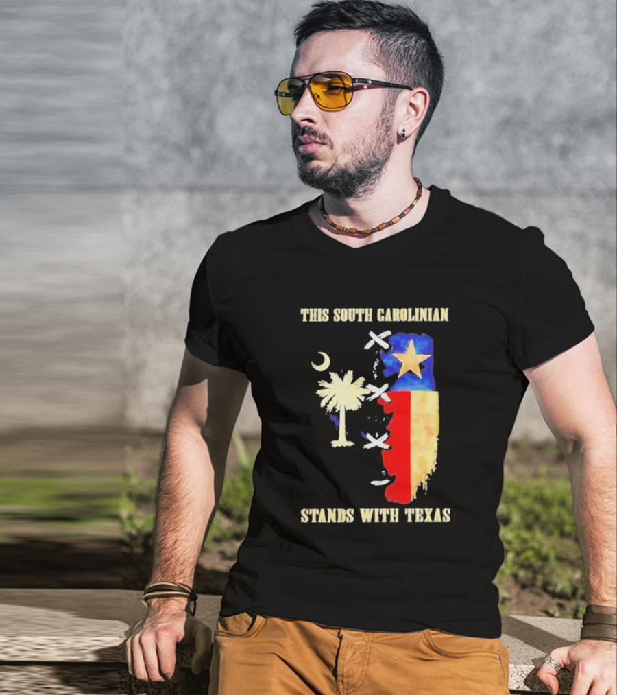 This South Carolinian Supports Unity With Texas Featuring State Symbols And Crescent Moon T-Shirt