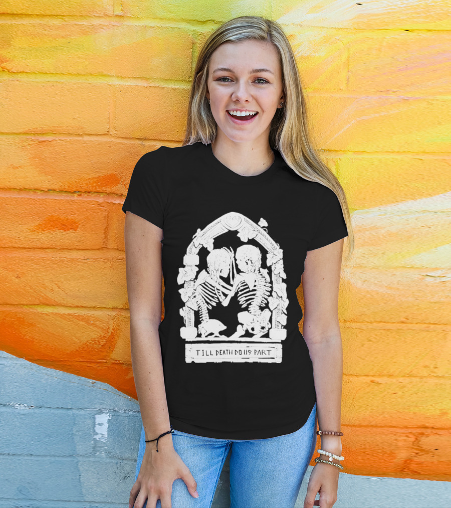 Till Death Do Us Part Skeleton Gothic Arch Motif T-Shirt