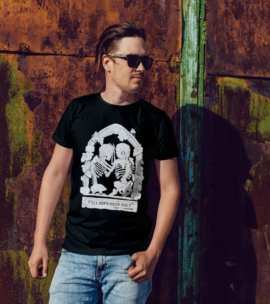 Till Death Do Us Part Skeleton Gothic Arch Motif T-Shirt