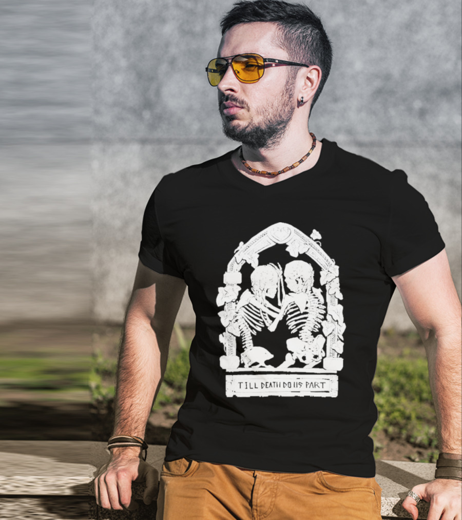 Till Death Do Us Part Skeleton Gothic Arch Motif T-Shirt