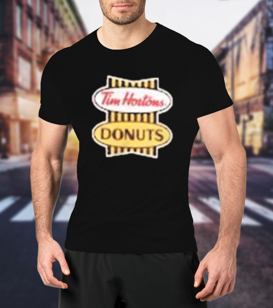 Tim Hortons Donuts Retro Logo Black And Yellow Stripes T-Shirt