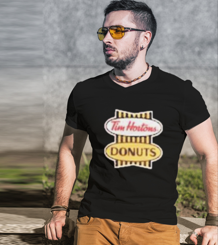 Tim Hortons Donuts Retro Logo Black And Yellow Stripes T-Shirt