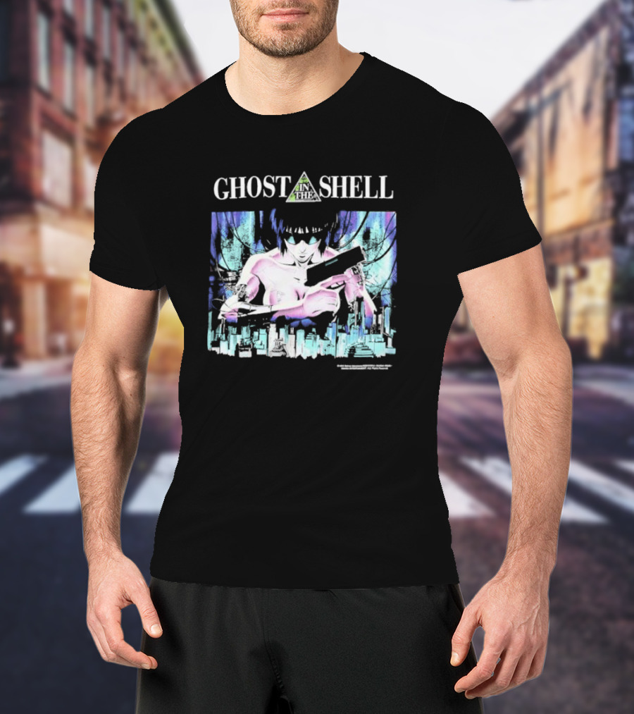 Ghost In The Shell Girl With Gun Cyberpunk City Image T-Shirt