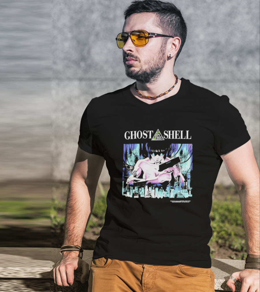 Ghost In The Shell Girl With Gun Cyberpunk City Image T-Shirt