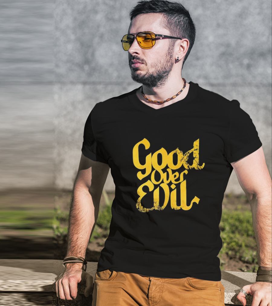 Good Over Evil Yellow Grunge Typography T-Shirt