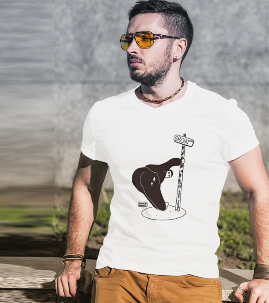 Groin Street Sign With Bandaged Steak Character By Rpwp T-Shirt