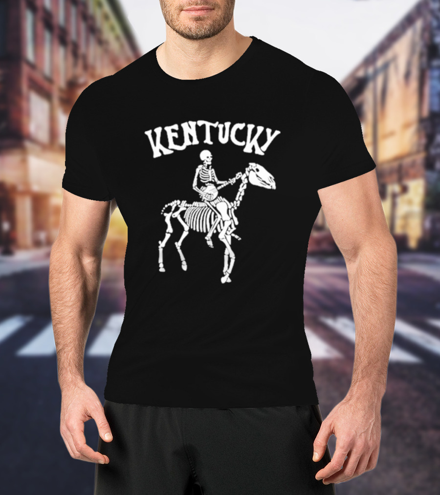 Kentucky Skeleton Riding Horse With Banjo Bluegrass T-Shirt