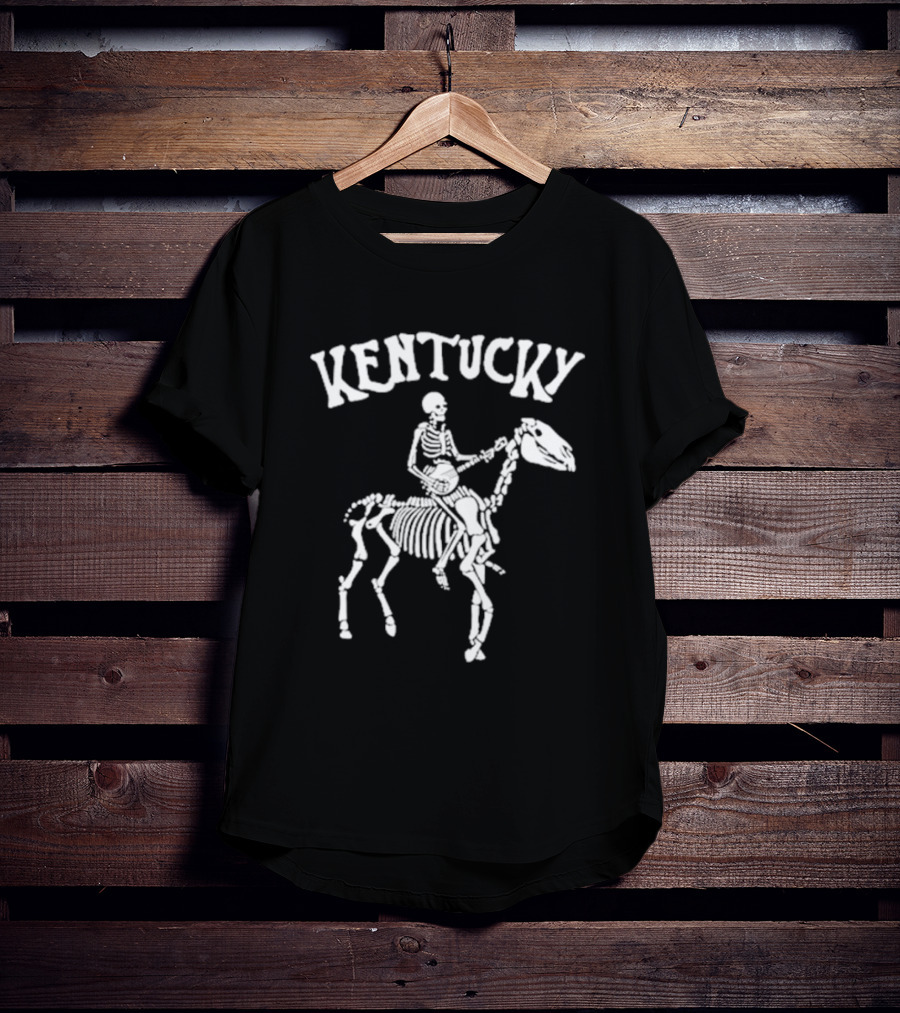 Kentucky Skeleton Riding Horse With Banjo Bluegrass T-Shirt