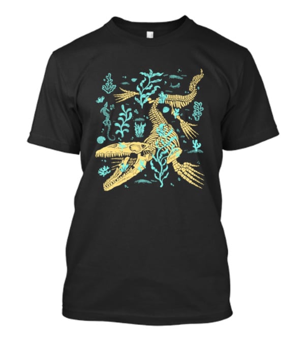 Mosasaurus Fossils Fitas Underwater Skeleton And Seaweed Scene T-Shirt