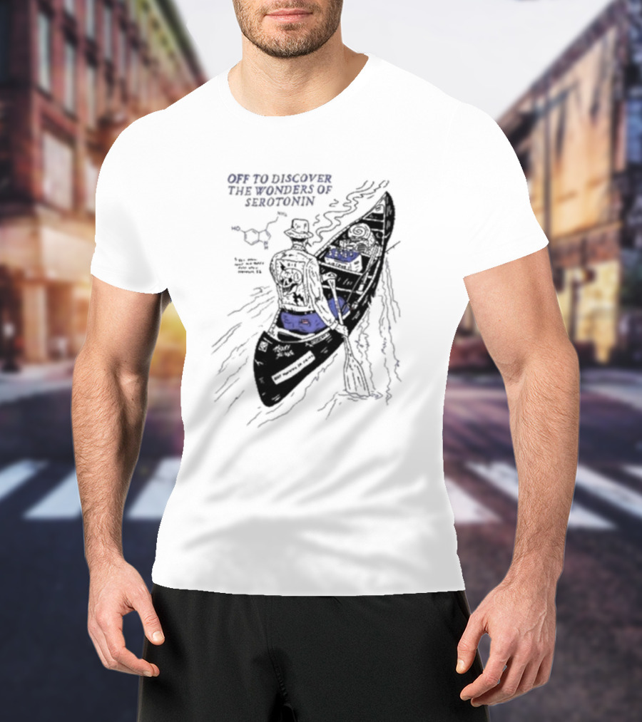Off To Discover The Wonders Of Serotonin Adventure In Psychedelic Canoe With Molecule Diagram T-Shirt