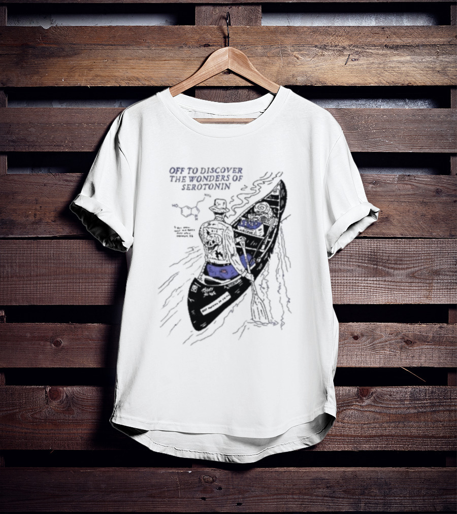 Off To Discover The Wonders Of Serotonin Adventure In Psychedelic Canoe With Molecule Diagram T-Shirt