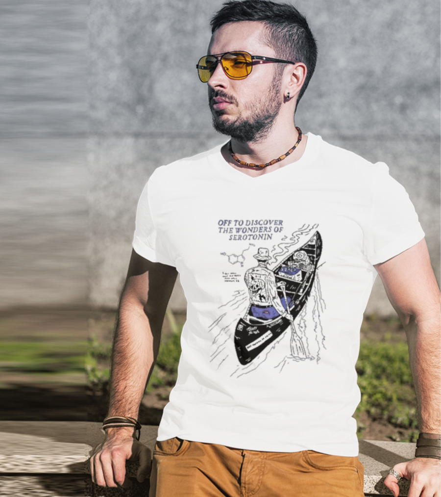 Off To Discover The Wonders Of Serotonin Adventure In Psychedelic Canoe With Molecule Diagram T-Shirt