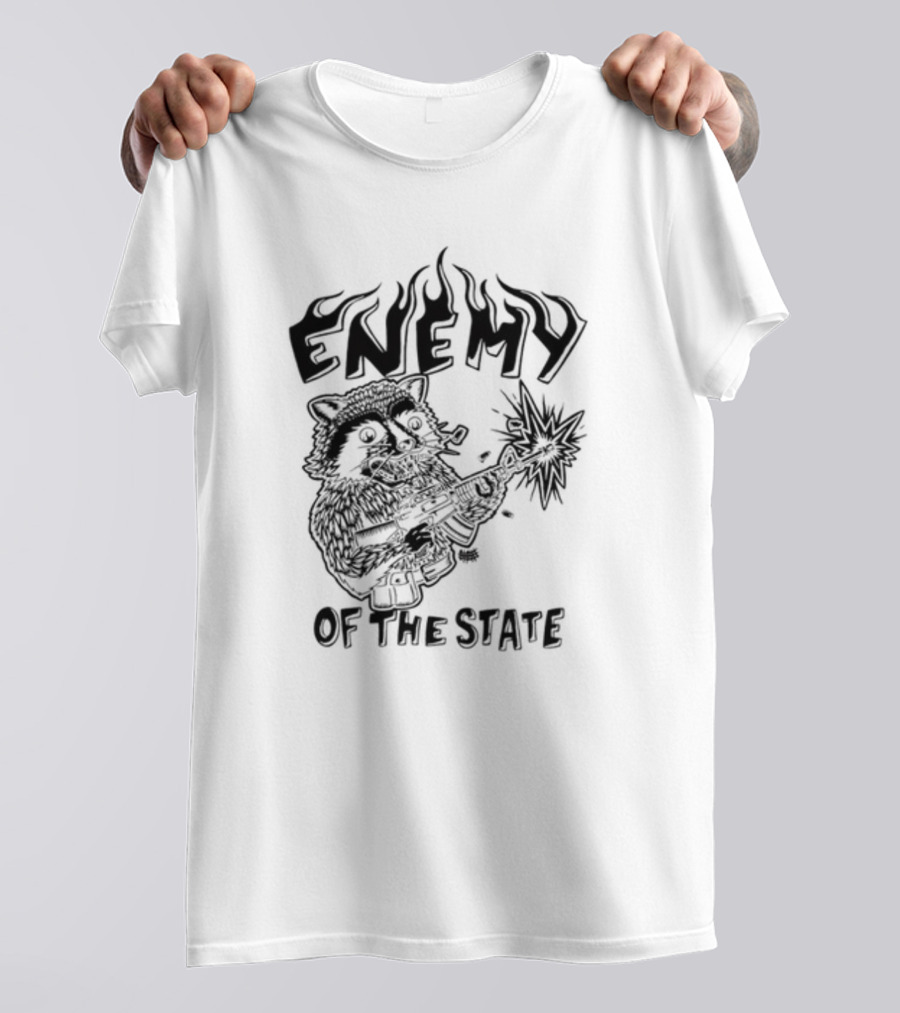 Punkwithacamera Enemy Of The State Raccoon With Flamethrower T-Shirt