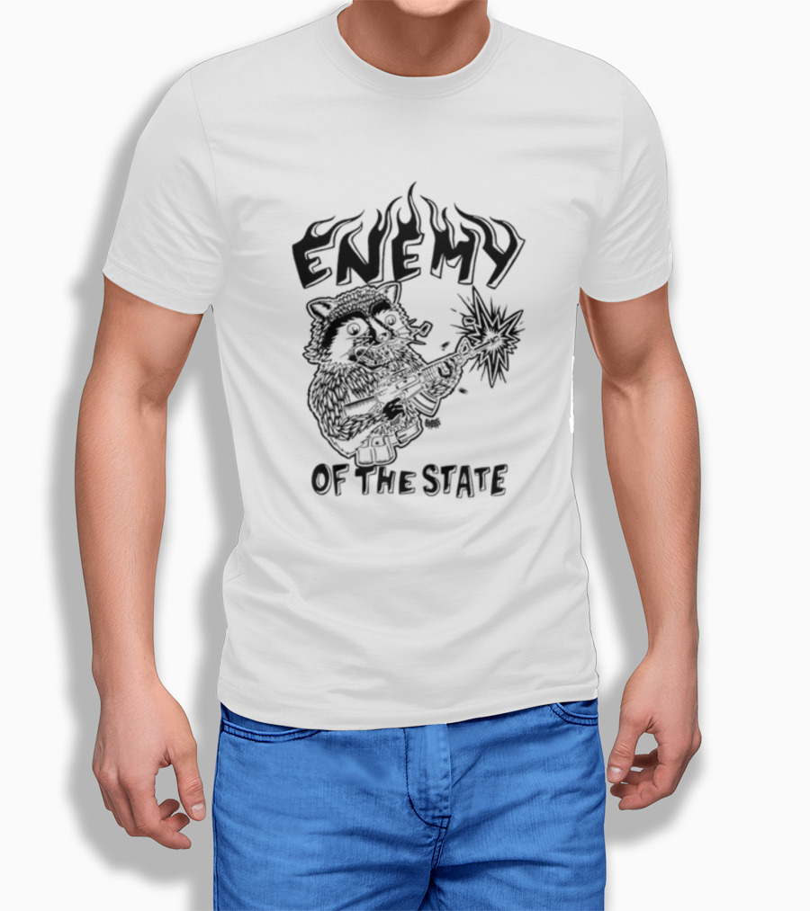 Punkwithacamera Enemy Of The State Raccoon With Flamethrower T-Shirt