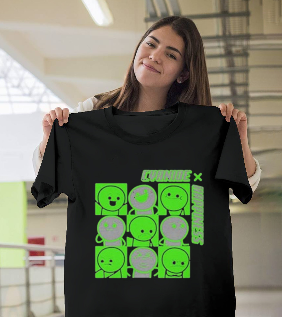 Cyanide X Happiness Neon Green Faces T-Shirt