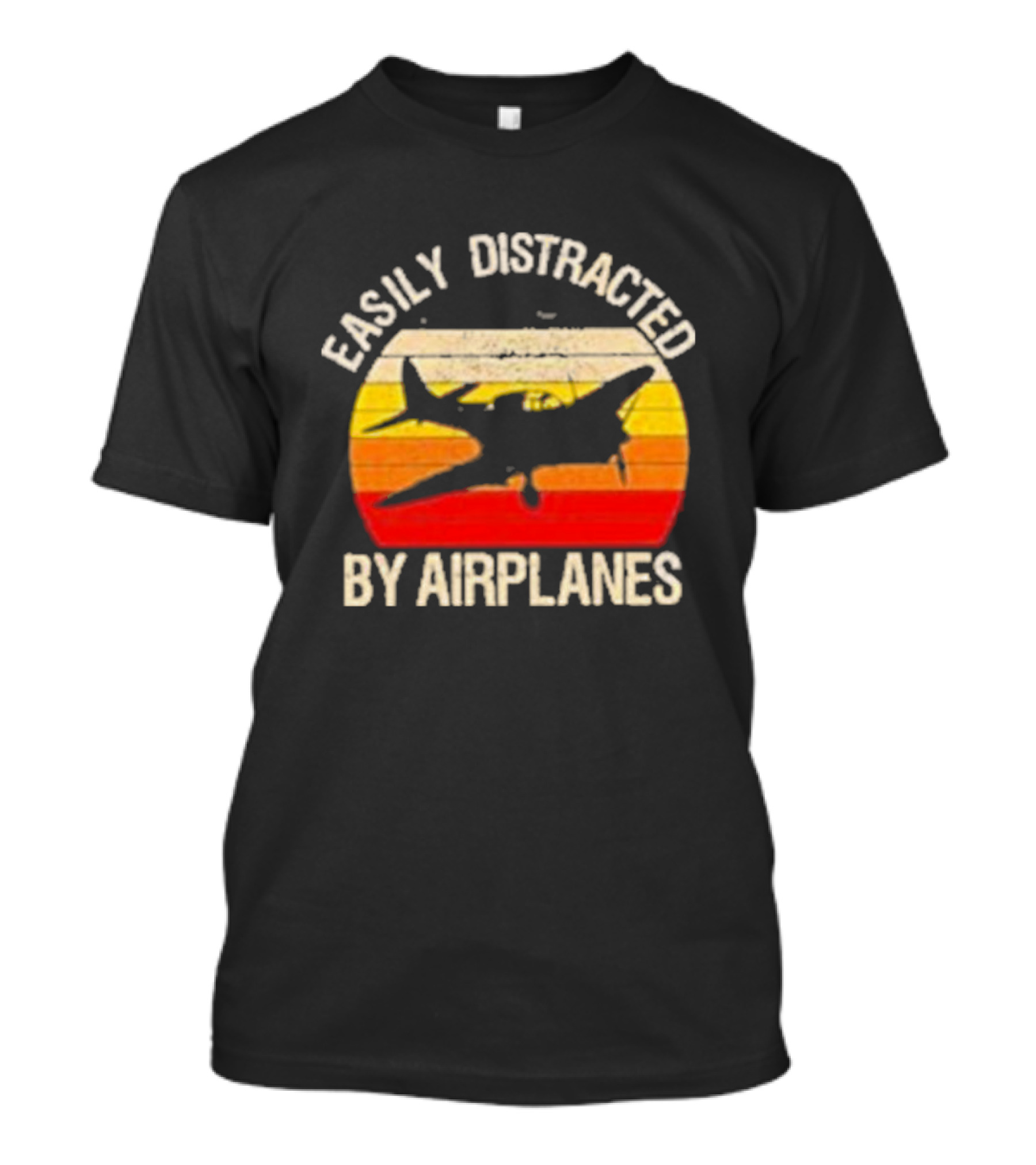 Easily Distracted By Airplanes Vintage Sunset T-Shirt