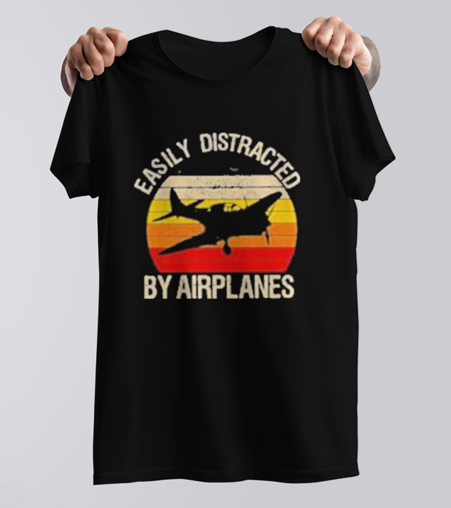 Easily Distracted By Airplanes Vintage Sunset T-Shirt
