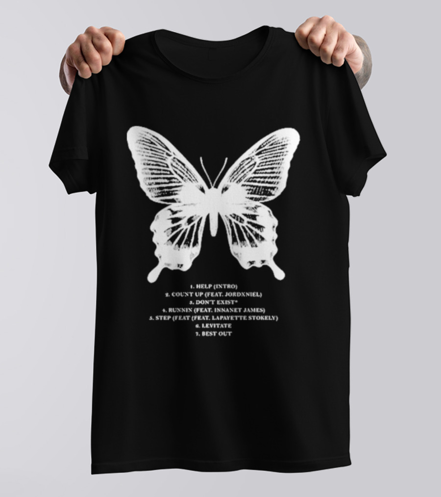 Gian Kash Faith Over Fear Butterfly With Tracklist Featuring Jordeniel Innanet James Lapayette Stokely T-Shirt