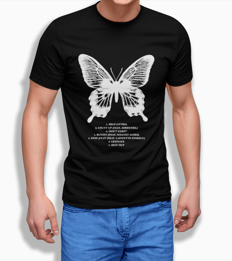 Gian Kash Faith Over Fear Butterfly With Tracklist Featuring Jordeniel Innanet James Lapayette Stokely T-Shirt