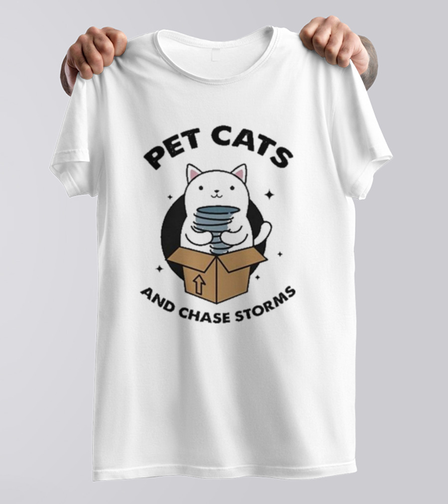 Helicity Pet Cats And Chase Storms Black Cat In Box Holding Tornado T-Shirt