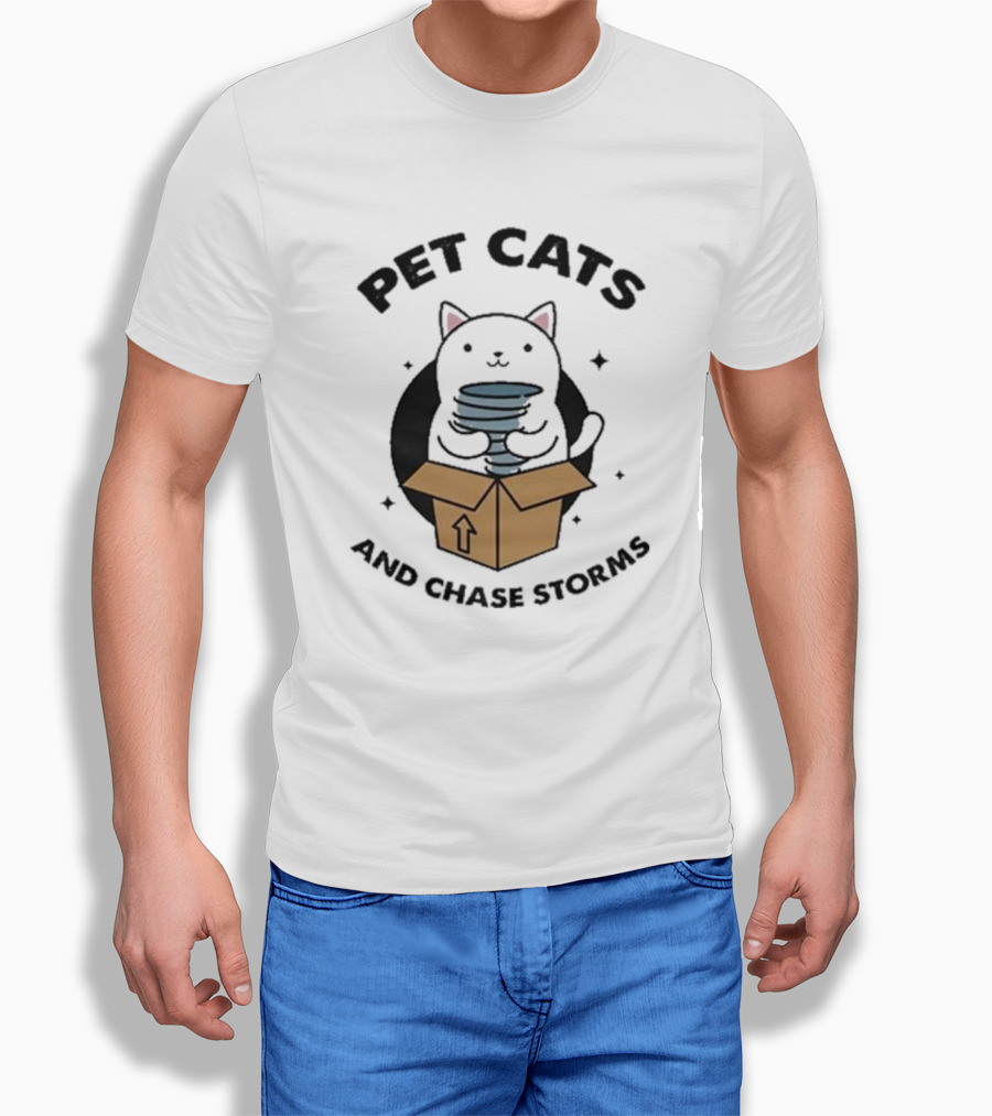 Helicity Pet Cats And Chase Storms Black Cat In Box Holding Tornado T-Shirt