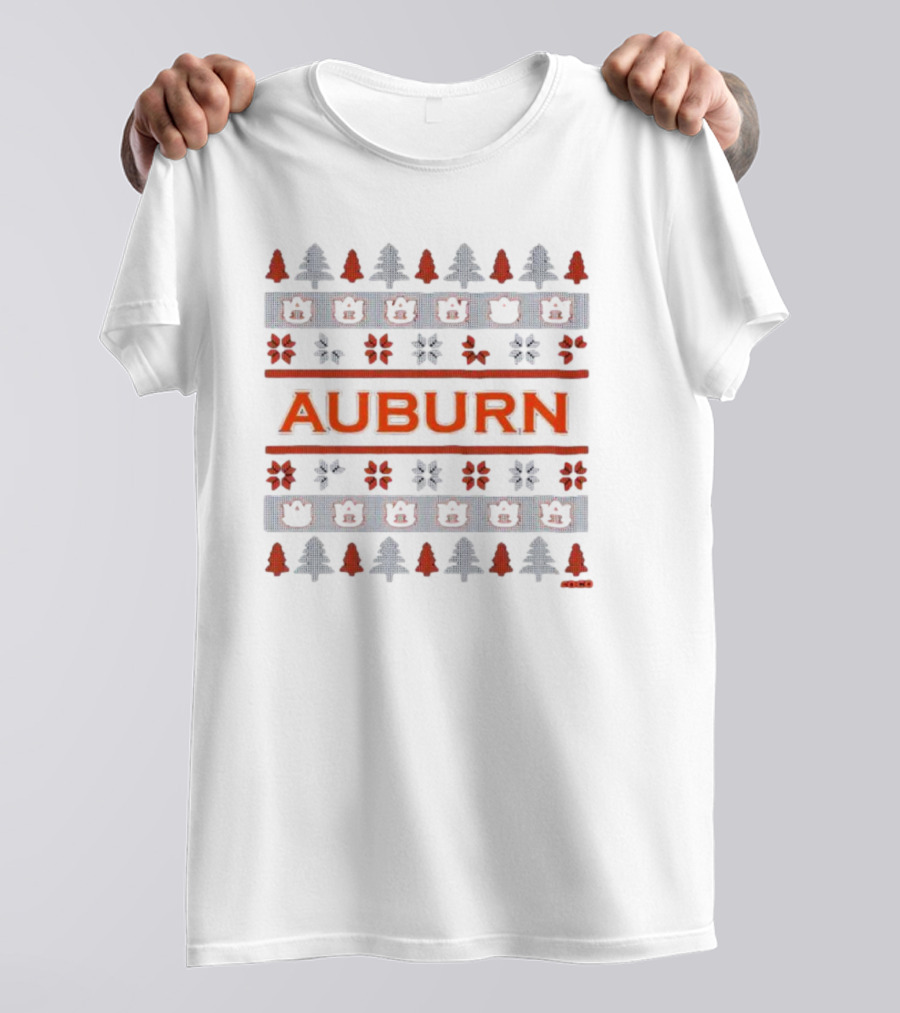 Auburn Festive Holiday Winter Pattern Trees Bears T-Shirt