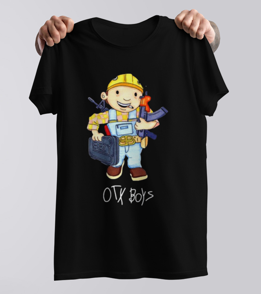 Geezyworld Bob The Driller OTX Boys Cartoon Character Holding Tools T-Shirt